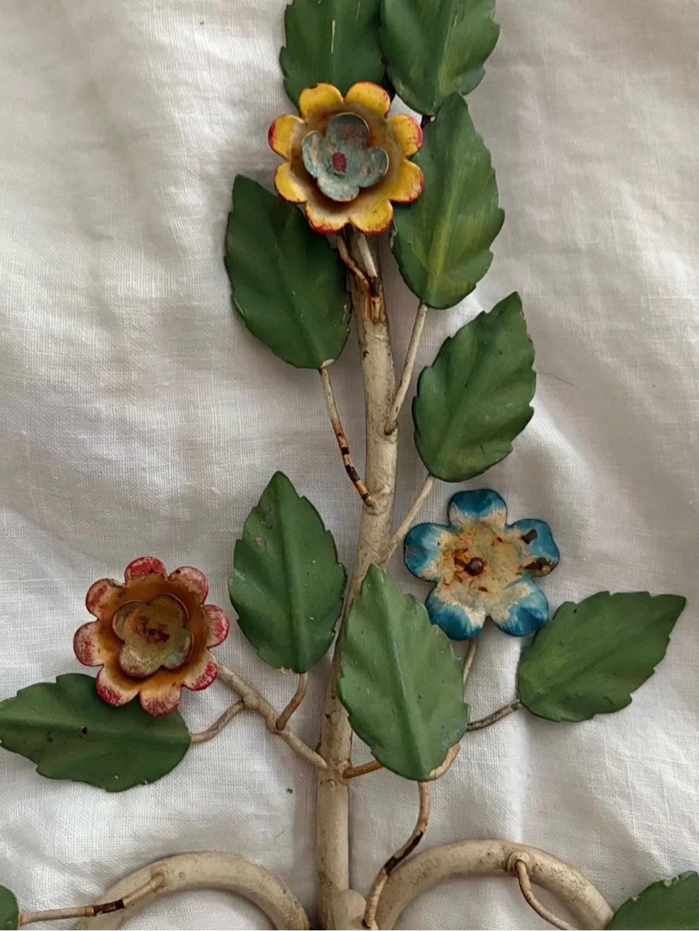 Antique Italian Tole Floral 3 arm wall sconce Hand painted